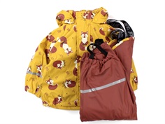 CeLaVi rainwear pants and jacket with fleece lining mineral yellow foxes